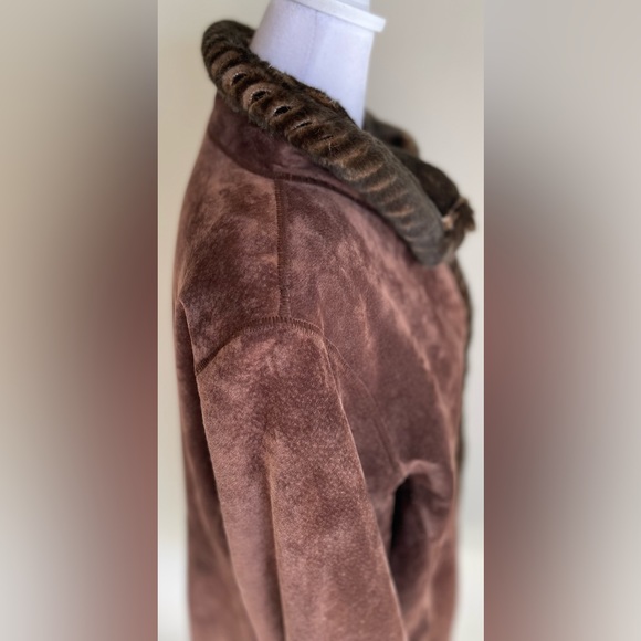 LNR for NORDSTROM SUEDE BUTTON FRONT LEATHER LINED JACKET w FAUX FUR TRIM, SZ PL - Picture 12 of 17